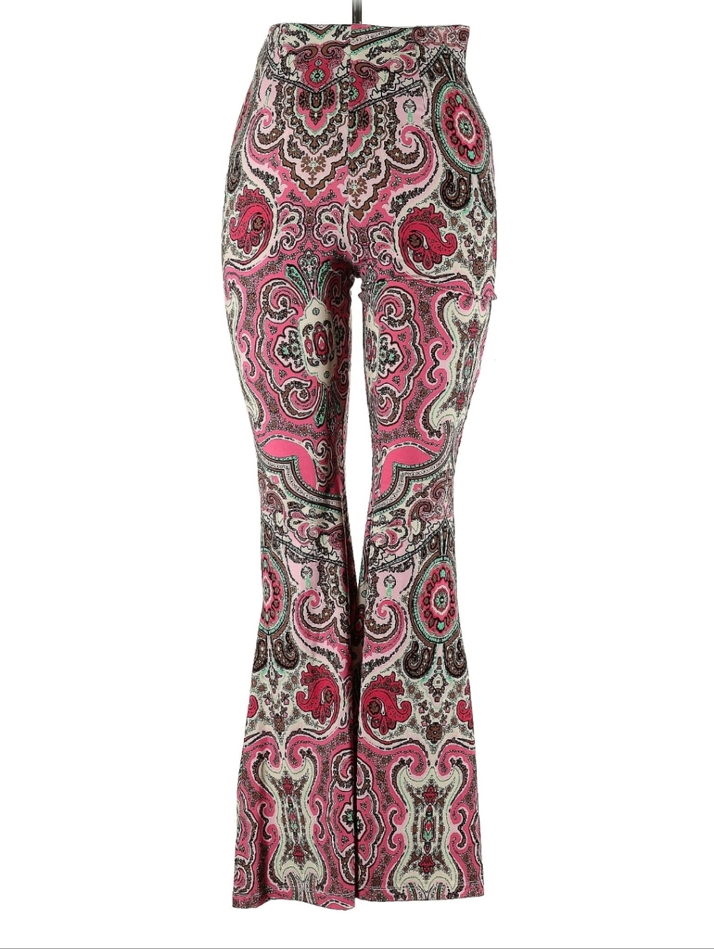Free People High-Rise Pink Paisley Stretch Flare Pants